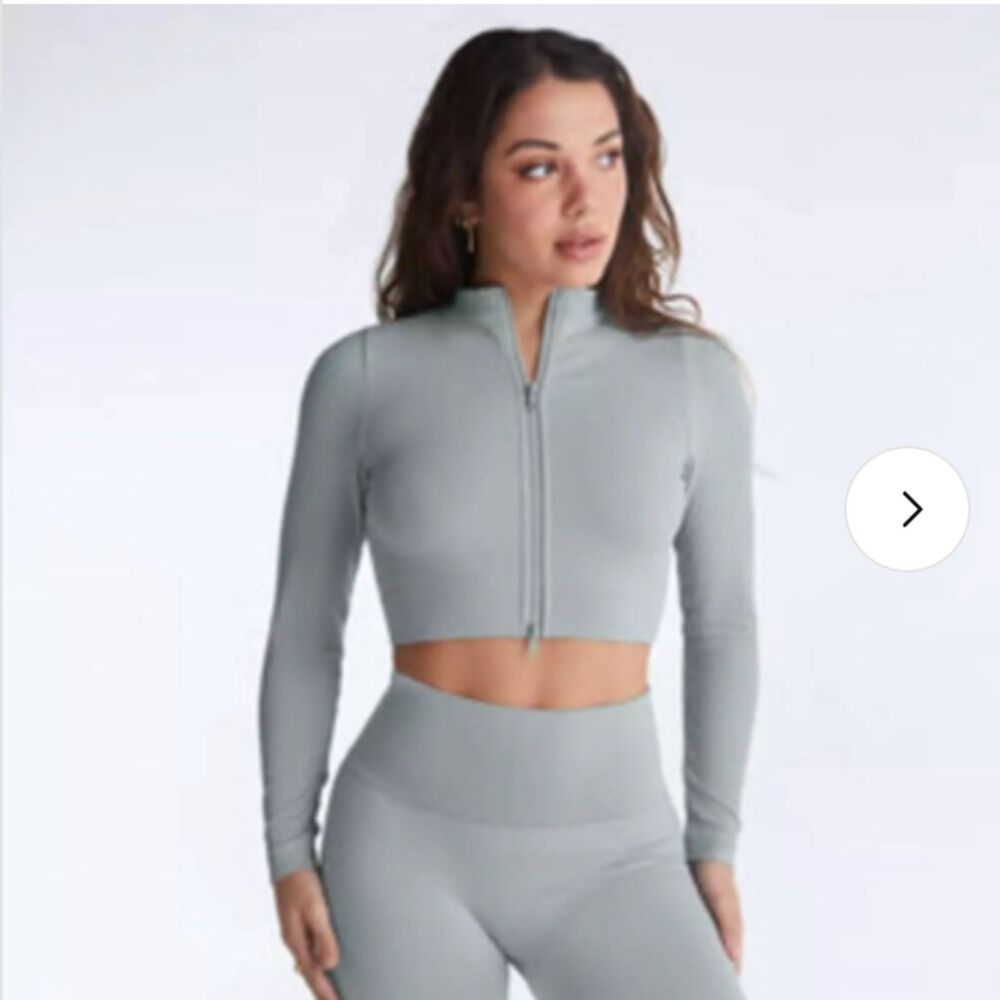 Set Active Sculptflex Sculpt Zip Up Jacket Rain L Cropped Ribbed Double Zip